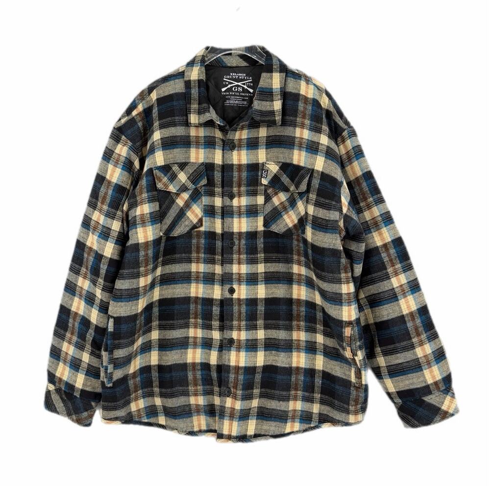 Grunt Style Men's XXL Cream Black Plaid Quilted Flannel Warm Cozy Fall Jacket